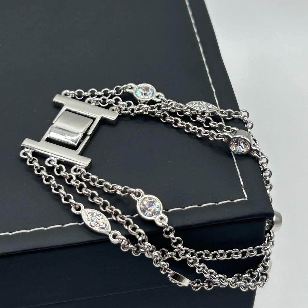 Delicate Silver Multi-Stranded Silver & Clear Stone Bracelet